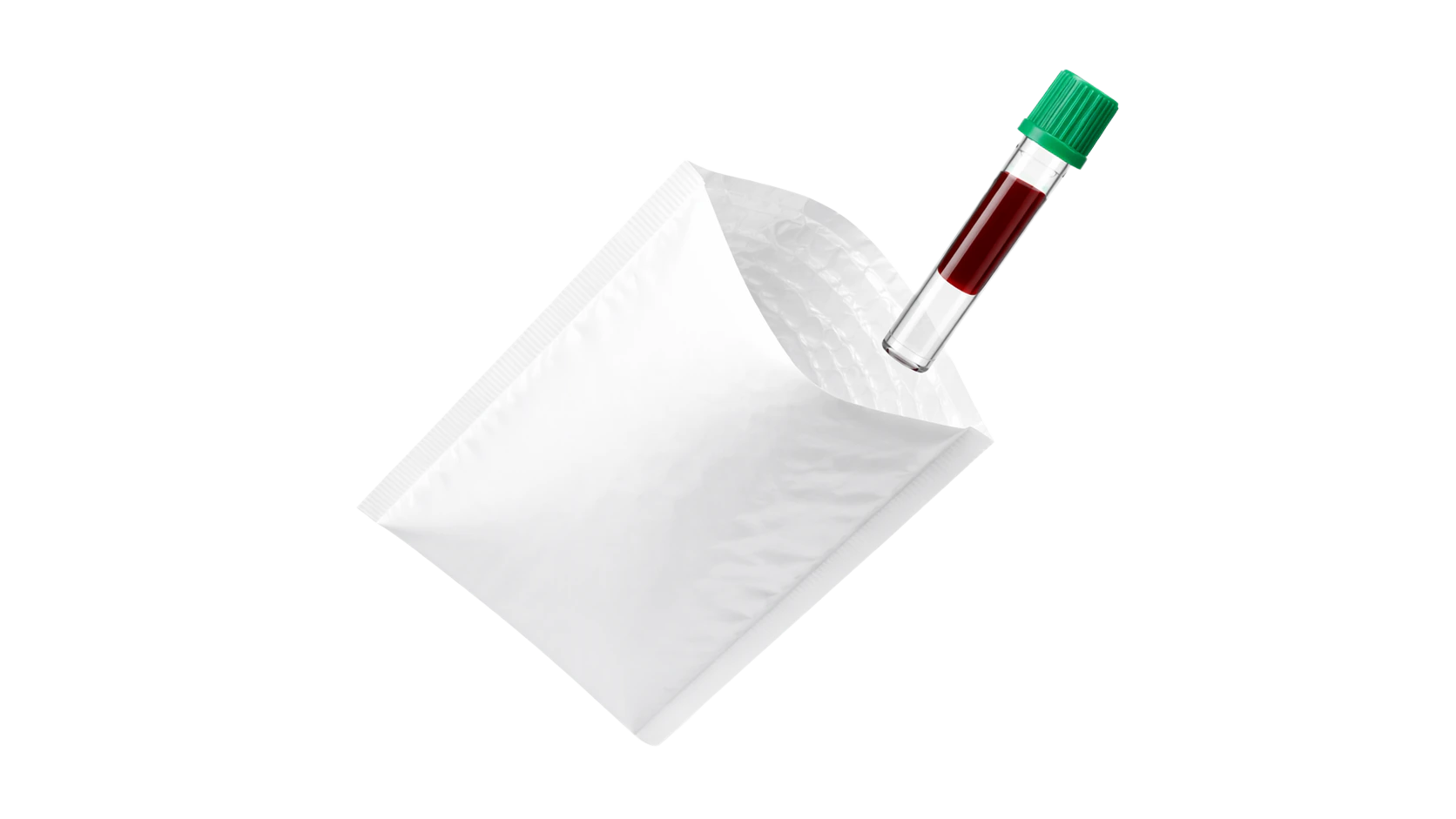 Blood sample tube going into the prepaid return envelope